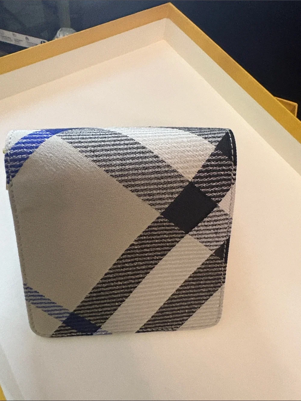 Burberry Canvas Plaid Zip Wallet - Beige and Navy